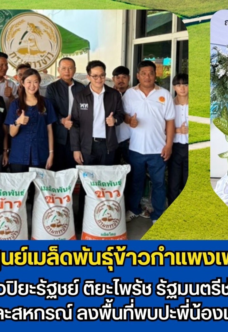 กำแพงเพชร-ศูนย์เมล็ดพันธุ์ข้าวกำแพงเพชร ร่วมต้อนรับนางสาวปิยะรัฐชย์ ติยะไพรัช รัฐมนตรีช่วยว่าการกระทรวงเกษตรและสหกรณ์ ลงพื้นที่ พบปะพี่น้องเกษตรกร