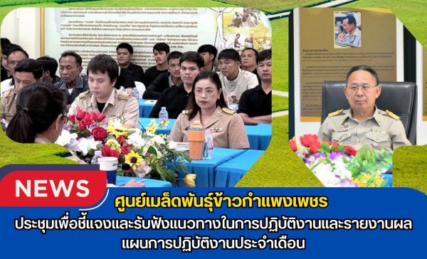 กำแพงเพชร-ศูนย์เมล็ดพันธุ์ข้าวกำแพงเพชร ประชุมเพื่อชี้แจงและรับฟังแนวทางในการปฏิบัติงานและรายงานผล-แผนการปฏิบัติงานประจำเดือน