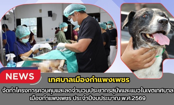 กำแพงเพชร-เทศบาลเมืองกำแพงเพชร จัดทำโครงการควบคุมและลดจำนวนประชากรสุนัขและแมวในเขตเทศบาลเมืองกำแพงเพชร ประจำปีงบประมาณ พ.ศ.2569