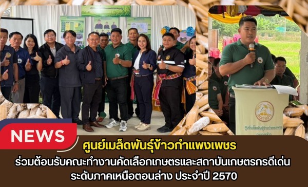 กำแพงเพชร-ศูนย์เมล็ดพันธุ์ข้าวกำแพงเพชร ร่วมต้อนรับคณะทำงานคัดเลือกเกษตรและสถาบันเกษตรกรดีเด่น ระดับภาคเหนือตอนล่าง ประจำปี 2570