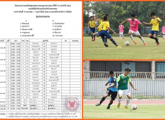โปรแกรมการแข่งขันฟุตบอลเยาวชนและประชาชน ครั้งที่ 15 ประจำปี 2562
