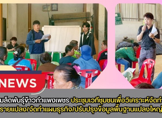 กำแพงเพชร-ศูนย์เมล็ดพันธุ์ข้าวกำแพงเพชร ประชุมเวทีชุมชนเพื่อวิเคราะห์จัดทำแผนรายแปลง/จัดทำแผนธุรกิจ/ปรับปรุงข้อมูลพื้นฐานแปลงใหญ่