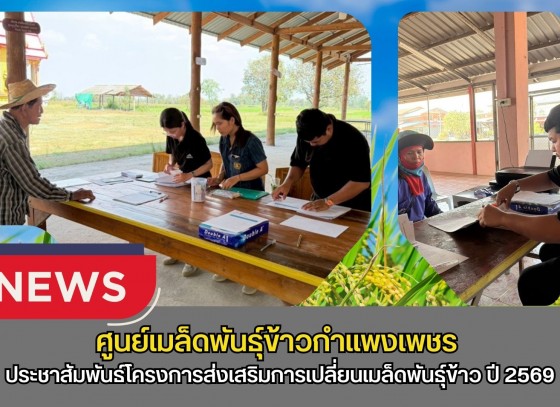 กำแพงเพชร-ศูนย์เมล็ดพันธุ์ข้าวกำแพงเพชร ประชาสัมพันธ์และรับสมัครเกษตรกรเข้าร่วมโครงการส่งเสริมการเปลี่ยนเมล็ดพันธุ์ข้าว ปี 2569