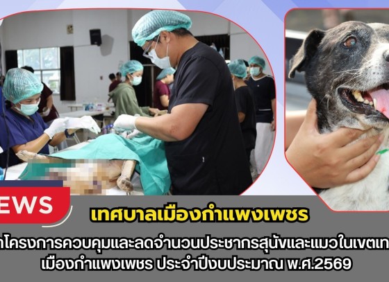 กำแพงเพชร-เทศบาลเมืองกำแพงเพชร จัดทำโครงการควบคุมและลดจำนวนประชากรสุนัขและแมวในเขตเทศบาลเมืองกำแพงเพชร ประจำปีงบประมาณ พ.ศ.2569