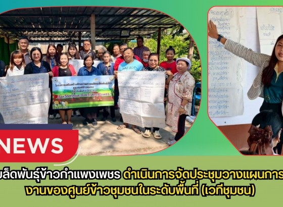 กำแพงเพชร-ศูนย์เมล็ดพันธุ์ข้าวกำแพงเพชร ดำเนินการจัดประชุมวางแผนการดำเนินงานของศูนย์ข้าวชุมชนในระดับพื้นที่ (เวทีชุมชน)