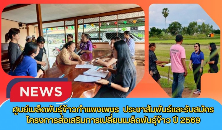 กำแพงเพชร-ศูนย์เมล็ดพันธุ์ข้าวกำแพงเพชร ประชาสัมพันธ์และรับสมัครโครงการส่งเสริมการเปลี่ยนเมล็ดพันธุ์ข้าว ปี 2569