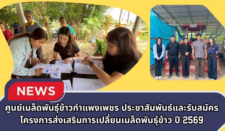 กำแพงเพชร-ศูนย์เมล็ดพันธุ์ข้าวกำแพงเพชร ประชาสัมพันธ์และรับสมัครโครงการส่งเสริมการเปลี่ยนเมล็ดพันธุ์ข้าว ปี 2569