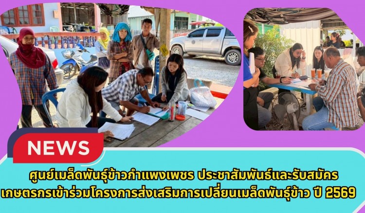 กำแพงเพชร-ศูนย์เมล็ดพันธุ์ข้าวกำแพงเพชร ประชาสัมพันธ์และรับสมัครเกษตรกรเข้าร่วมโครงการส่งเสริมการเปลี่ยนเมล็ดพันธุ์ข้าว ปี 2569