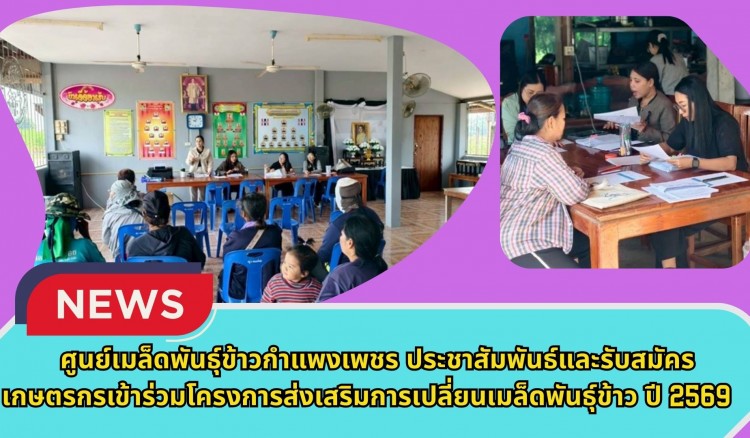 กำแพงเพชร-ศูนย์เมล็ดพันธุ์ข้าวกำแพงเพชร ประชาสัมพันธ์และรับสมัครเกษตรกรเข้าร่วมโครงการส่งเสริมการเปลี่ยนเมล็ดพันธุ์ข้าว ปี 2569