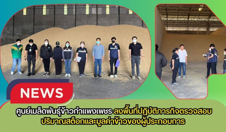 กำแพงเพชร-ศูนย์เมล็ดพันธุ์ข้าวกำแพงเพชร ลงพื้นที่ปฏิบัติภารกิจตรวจสอบปริมาณสต็อกและมูลค่าข้าวของผู้ประกอบการ