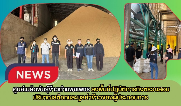 กำแพงเพชร-ศูนย์เมล็ดพันธุ์ข้าวกำแพงเพชร ลงพื้นที่ปฏิบัติภารกิจตรวจสอบปริมาณสต็อกและมูลค่าข้าวของผู้ประกอบการ