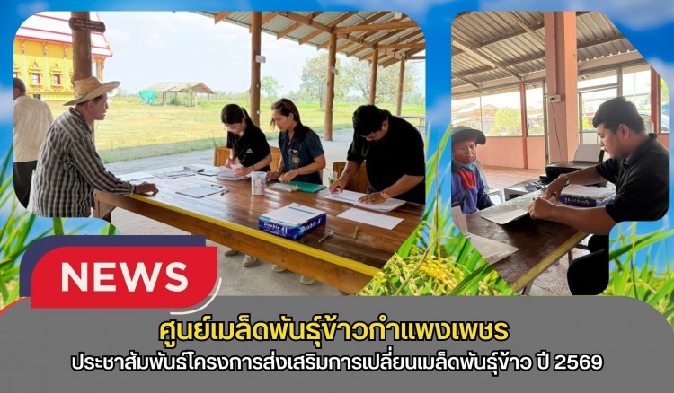 กำแพงเพชร-ศูนย์เมล็ดพันธุ์ข้าวกำแพงเพชร ประชาสัมพันธ์และรับสมัครเกษตรกรเข้าร่วมโครงการส่งเสริมการเปลี่ยนเมล็ดพันธุ์ข้าว ปี 2569