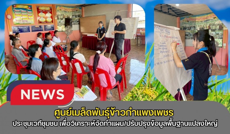 กำแพงเพชร-ศูนย์เมล็ดพันธุ์ข้าวกำแพงเพชร ประชุมเวทีชุมชนเพื่อวิเคราะห์จัดทำแผนรายแปลง/จัดทำแผนธุรกิจ/ปรับปรุงข้อมูลพื้นฐานแปลงใหญ่