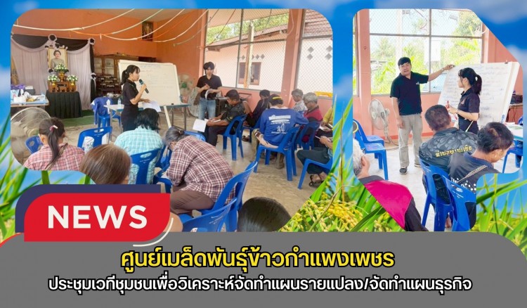 กำแพงเพชร-ศูนย์เมล็ดพันธุ์ข้าวกำแพงเพชร ประชุมเวทีชุมชนเพื่อวิเคราะห์จัดทำแผนรายแปลง/จัดทำแผนธุรกิจ/ปรับปรุงข้อมูลพื้นฐานแปลงใหญ่
