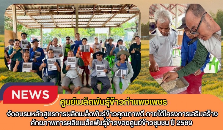 กำแพงเพชร-ศูนย์เมล็ดพันธุ์ข้าวกำแพงเพชร จัดอบรมหลักสูตรการผลิตเมล็ดพันธุ์ข้าวคุณภาพดี ภายใต้โครงการเสริมสร้างศักยภาพการผลิตเมล็ดพันธุ์ข้าวของศูนย์ข้าวชุมชน ปี 2569