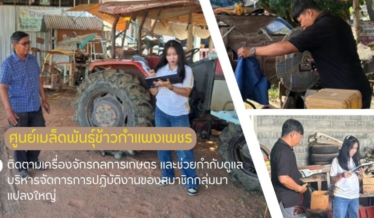 กำแพงเพชร-ศูนย์เมล็ดพันธุ์ข้าวกำแพงเพชร ติดตามเครื่องจักรกลการเกษตร และช่วยกำกับดูแล/บริหารจัดการการปฏิบัติงานของสมาชิกกลุ่มนาแปลงใหญ่
